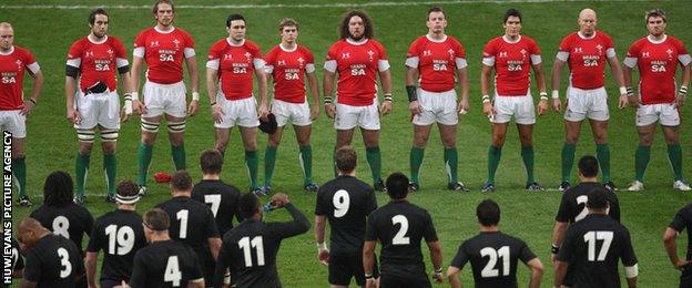 Wales face the All Blacks before the 2008 Test match