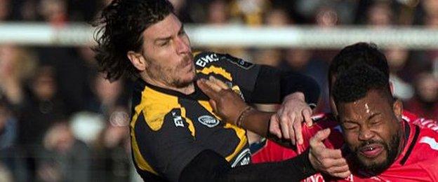 Wasps centre Ben Jacobs gets to grips with Toulon flanker Steffon Armitage during their European Champions Cup defeat by the holders in January - in what proved to be his last appearance