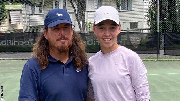 Coach Glenn Moodie and teenage tennis player Liv Wood