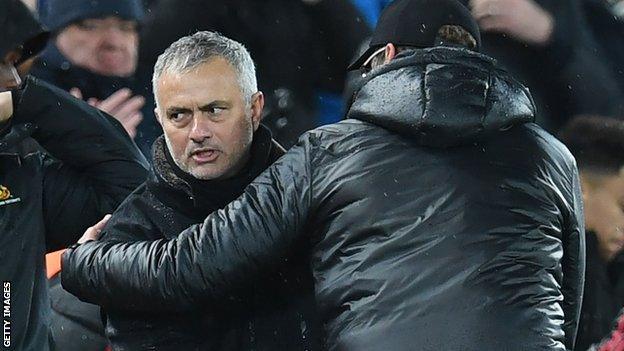 Manchester United manager Jose Mourinho (left)