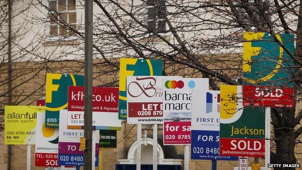 Estate agents' for sale signs in Wandsworth, south London