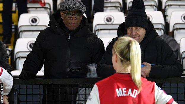 Ian Wright chatting with Beth Mead after a WSL game