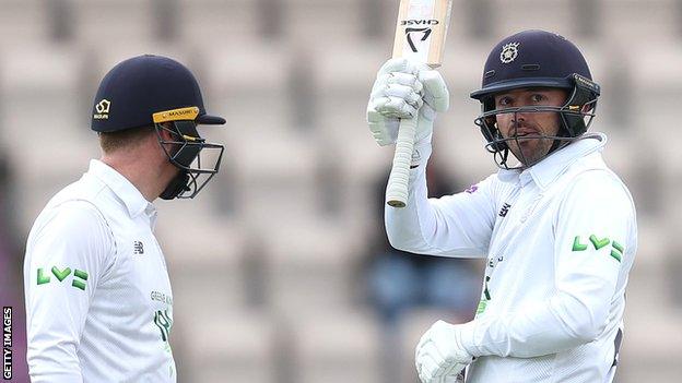 Ian Holland reaches a half-century for Hampshire against Leicestershire