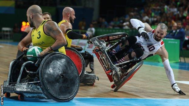 Josh Wheeler of the USA takes a tumble in the gold medal match in Rio