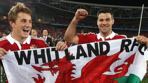 Jonathan Davies and fellow Whitland RFC product Mike Phillips celebrate the Lions' 2013 success in Australia