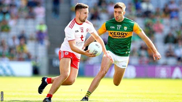 Niall Sludden tries to burst away from Kerry's Adrian Spillane in last weekend's All-Ireland semi-final