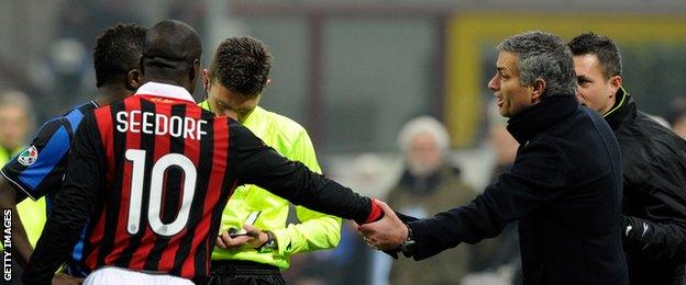 Clarence Seedorf and Jose Mourinho during their time in Milan