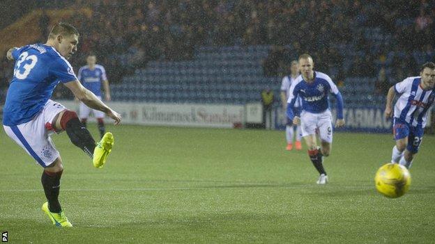 Martyn Waghorn scores a penalty for Rangers against Kilmarnock