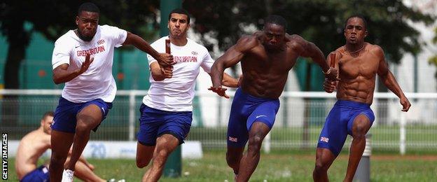 Nethaneel Mitchell-Blake, Adam Gemili, Harry Aikines Aryeetey and CJ Ujah