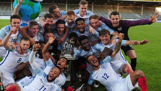 England celebrate winning the Toulon Tournament