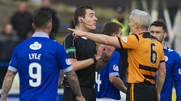 Alloa's Jim Goodwin (right)