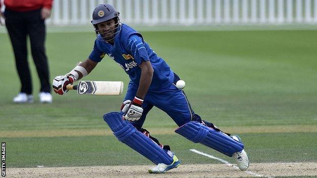 Sri Lanka captain Dimuth Karunaratne plays a shot during the 2015 World Cup