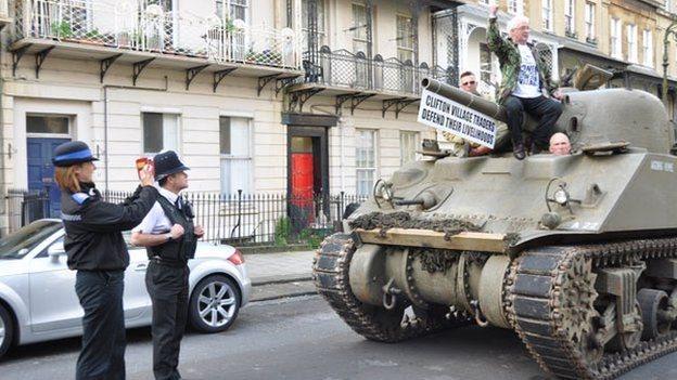 Tank being driven down Caledonia Place in Clifton