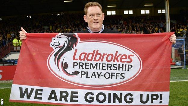 Livingston manager David Hopkin celebrates promotion