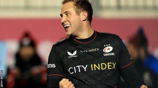 Premiership top scorer Max Malins returned from England duty to go over for his eighth Saracens try of the season