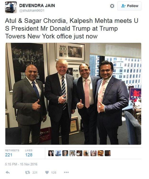 Twitter tweet showing business men meeting with Trump post election