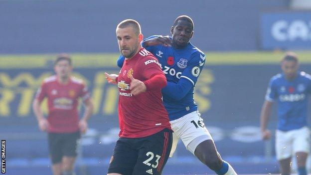 Luke Shaw in action against Everton