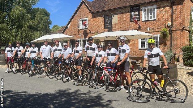 Ed Slater and team-mates at the start of day three of their charity ride