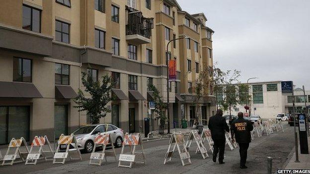 Police walking near the scene