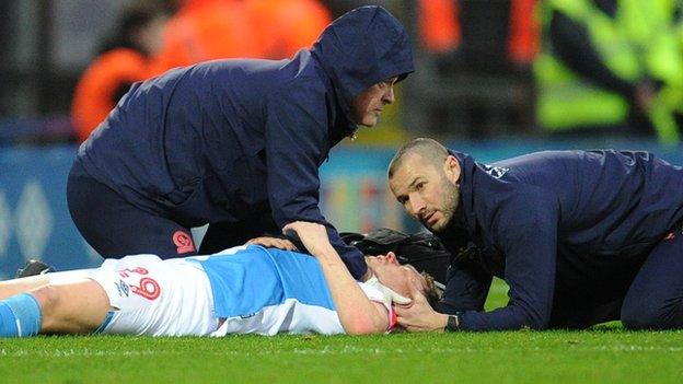 Corry Evans received treatment from Blackburn medical staff after sustaining the injuries in January