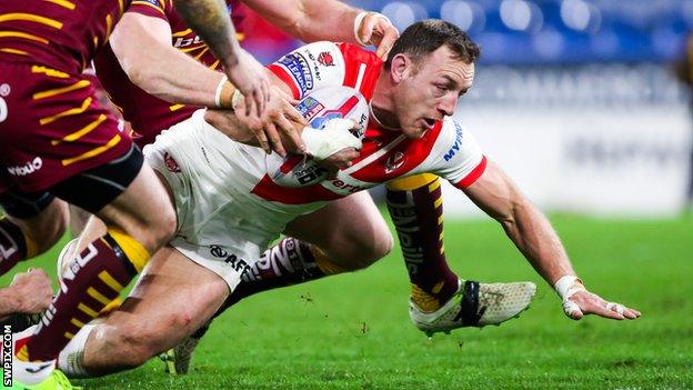 James Roby scores St Helens' second try at Huddersfield