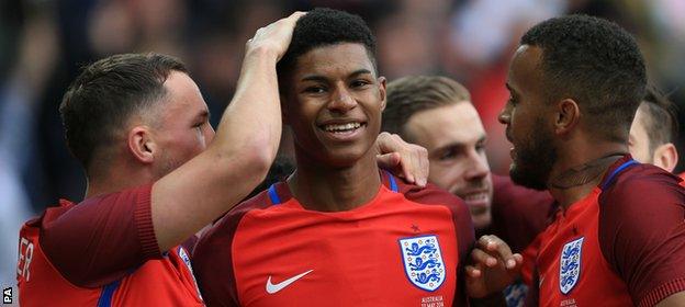 Marcus Rashford scored on his England debut against Australia