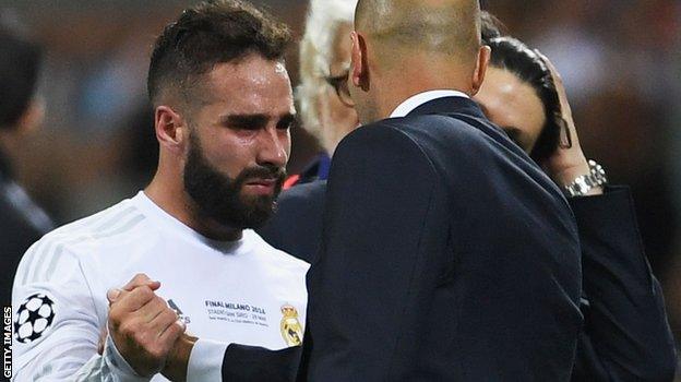 Real Madrid defender Dani Carvajal in tears