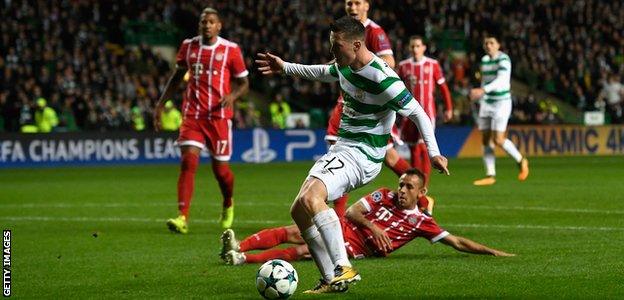 Callum McGregor scores for Celtic against Bayern Munich