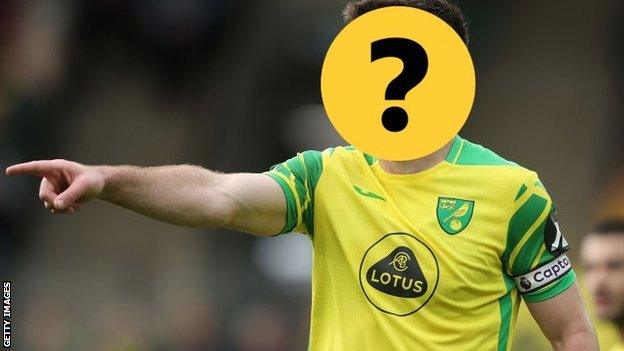 A Norwich player with a question mark hiding his face