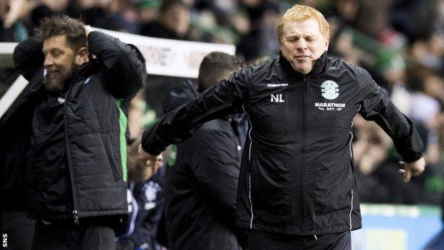 Hibernian head coach Neil Lennon vents his frustration