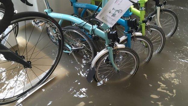 Flooded bicycle shop