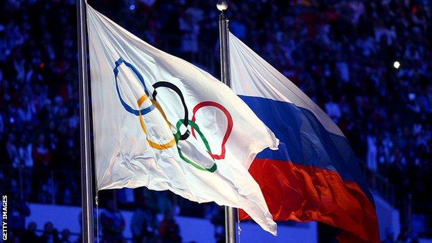 Olympic and Russian flags