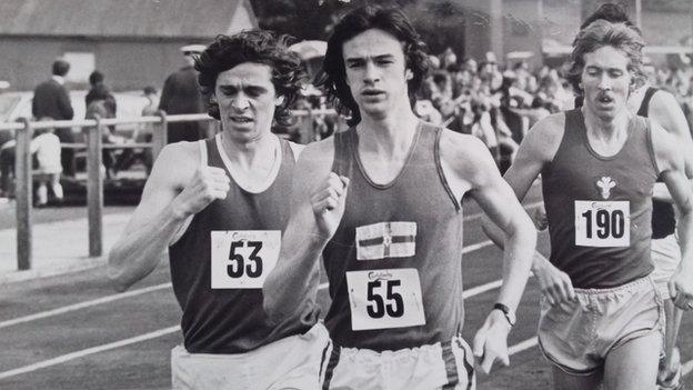 Paul Lawther leads Jim McGuinness during a race at the Shorts Track in Belfast during the early 1970s