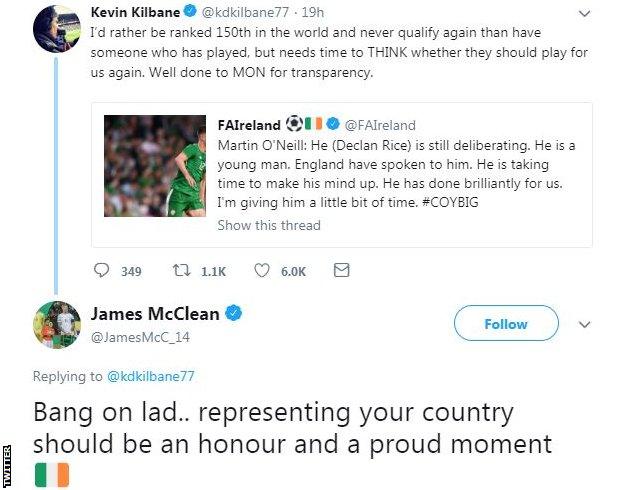 McClean responded to a tweet by former Ireland team-mate Kevin Kilbane