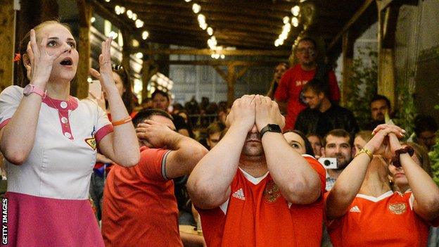 Russia fans react during penalty shootout against Croatia