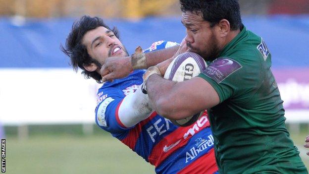 Ofisa Treviranus on the charge for London Irish against Rovigo