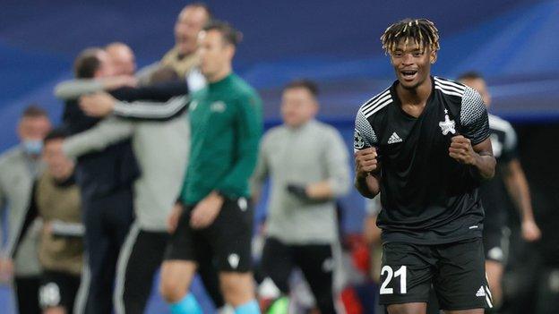 Sheriff Tiraspol's Edmund Addo celebrates the stunning victory at Real Madrid