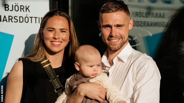 Sara Bjork with son Ragnar and husband Arni.