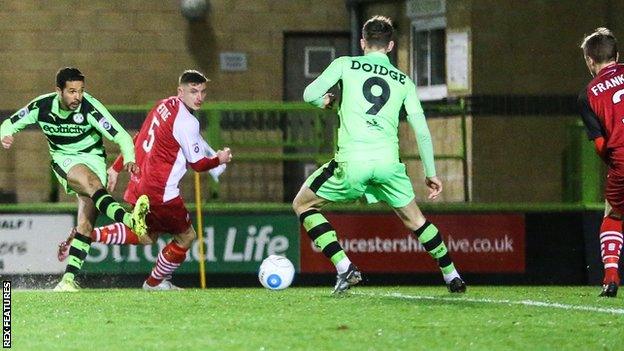 Fabien Robert scores Forest Green's opener against Solihull Moors