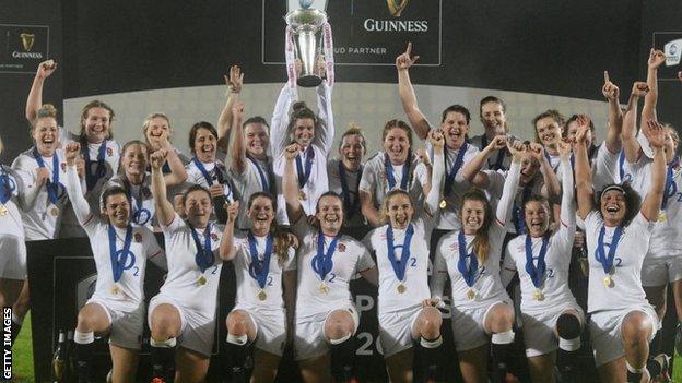 England celebrate winning a Grand Slam at the 2020 Women's Six Nations