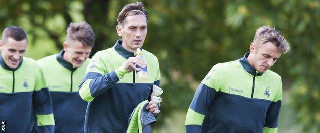 Lithuania's Deividas Cesnauskis and Arvydas Novikovas train in Paisley