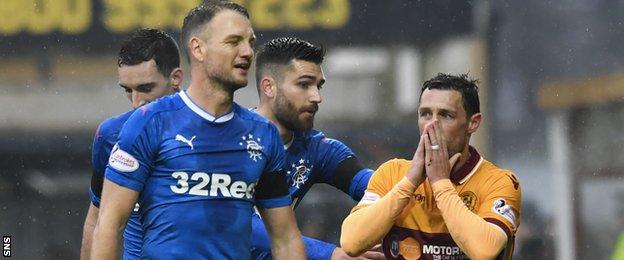 Motherwell's Scott McDonald (right) is shocked to be sent off