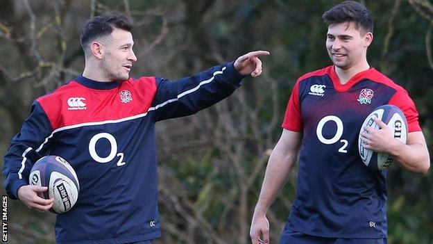 Danny Care (left) with Ben Youngs at England training