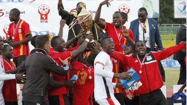 Uganda celebrate winning the 2015 Cecafa Senior Challenge Cup