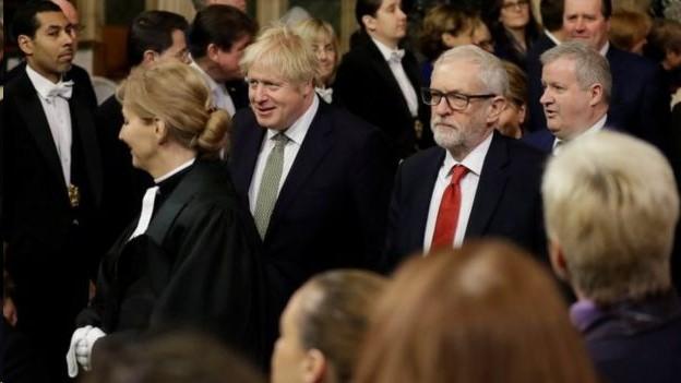 Boris Johnson and Jeremy Corbyn walking to the House of Lords