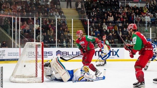 Josh Lammon scored Cardiff Devils' fourth goal in a 5-1 victory against Fife Flyers