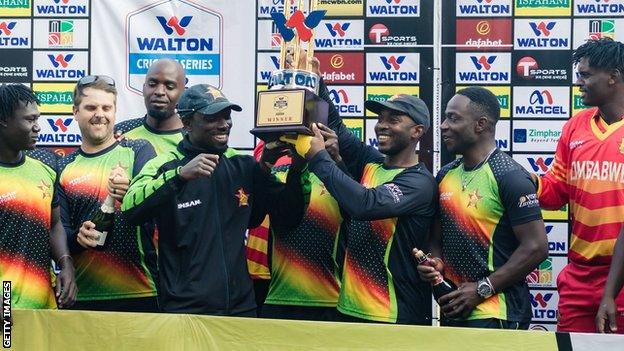 Zimbabwe with the ODI series trophy