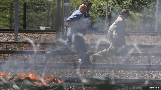 Tyres on fire near Calais