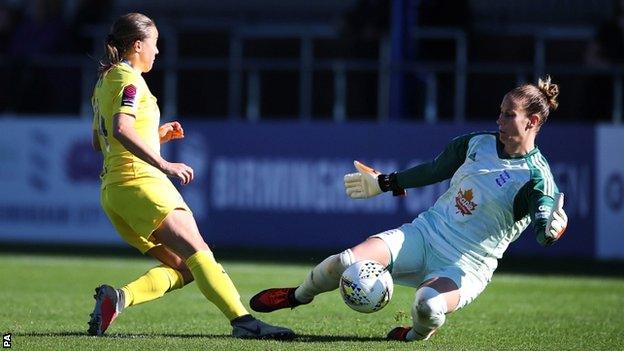 Fran Kirby's shot is saved by Ann-Katrin Berger