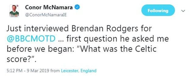 Match of the Day commentator Conor McNamara was at the Leicester game today...